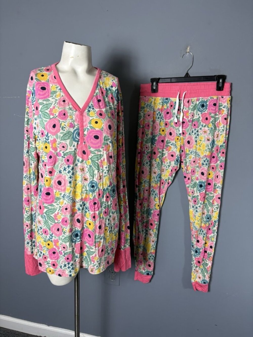 LITTLE SLEEPIES Womens S Pink/Multicolor Floral 2pc Bamboo Pajamas Set